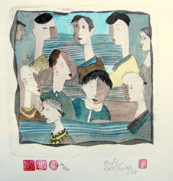 many faces  - Pieter van der Westhuizen
240 x 220 mm (excluding frame) - etching- framed
