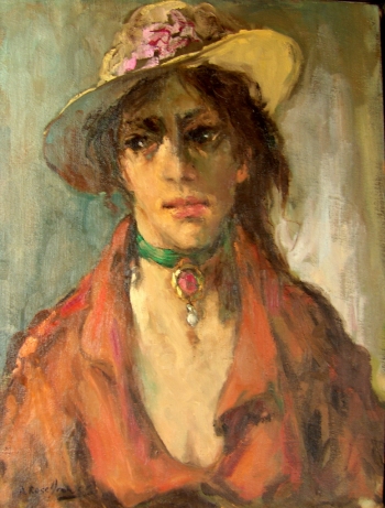 woman with straw hat  -  Alexander Rose-Innes
610 x 460 mm    -   oil on canvas  SOLD

